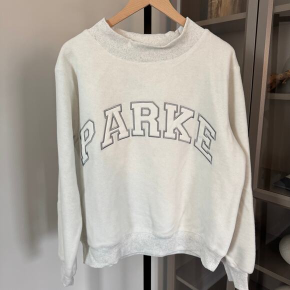 PARKE Inside Out Fleece Mockneck NEW White Gray Pullover Sweatshirt Size L XL - Picture 2 of 7